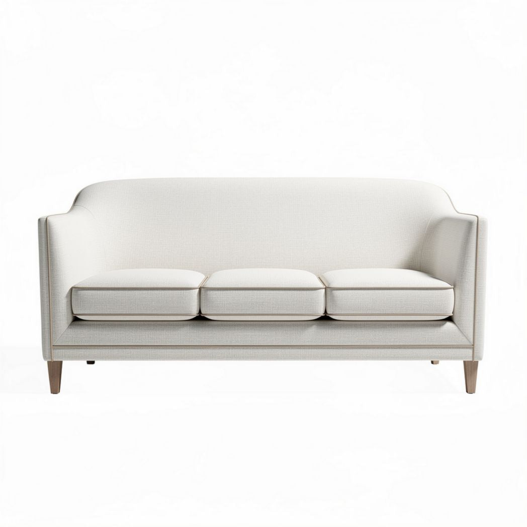 Witte stoffen bank met houten poten 200 x 80 x 85cm geschikt voor woonkamer