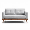 Grijs stoffen bank met houten poten 130 x 80 x 70cm