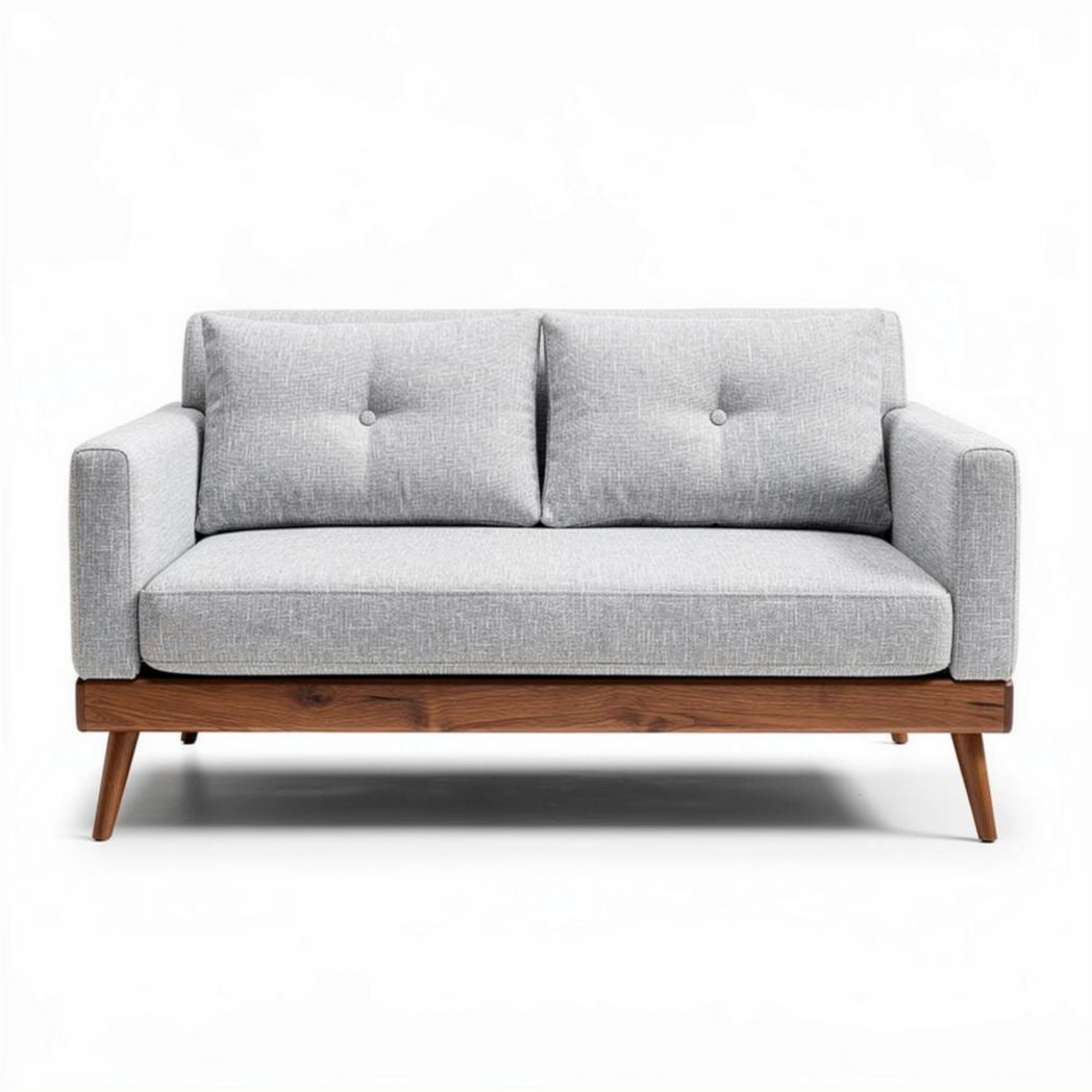Grijs stoffen bank met houten poten 130 x 80 x 70cm