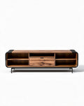 Salontafel van hout met opslagruimtes en metaal onderstel 150 x 40 x 50cm
