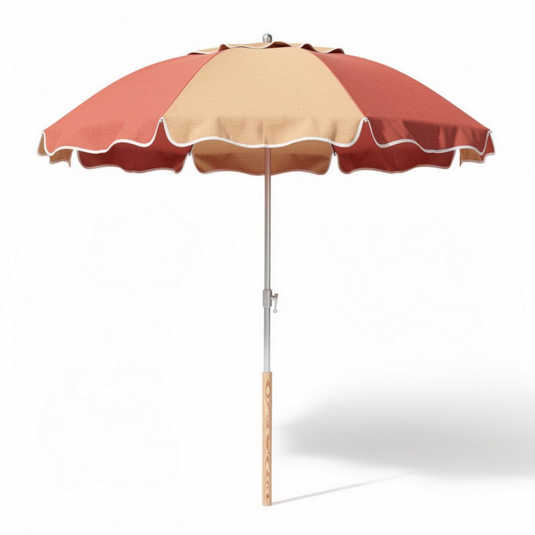 Parasol met houten stok 250 x 250 x 250cm rood en beige kleuren
