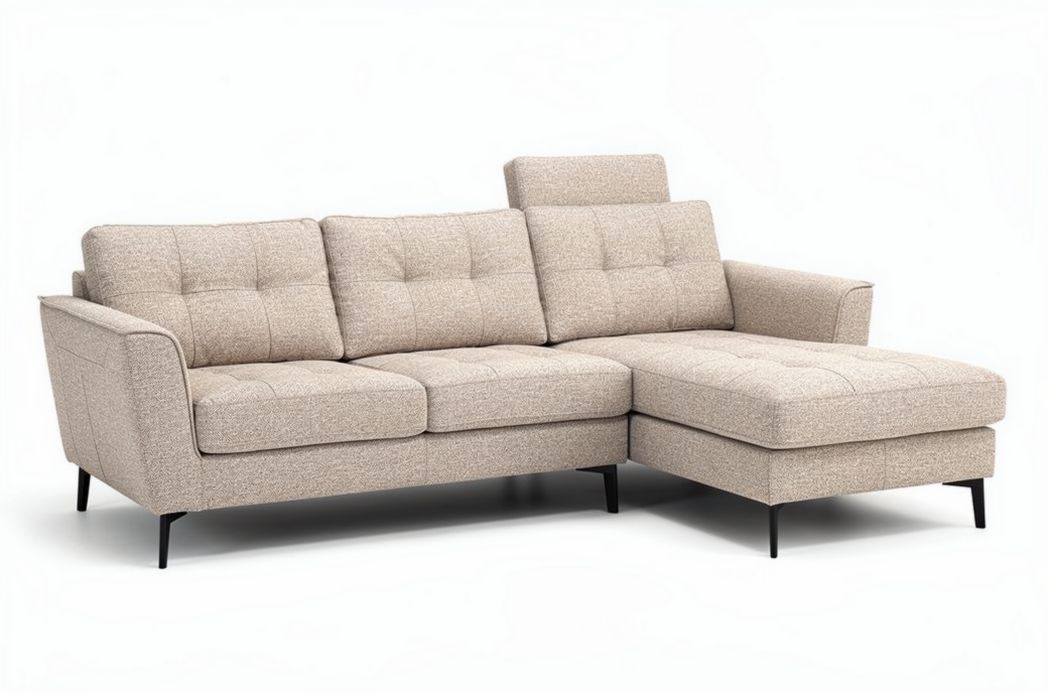 Hoekbank van stof in beige met chaise longue 240 x 150 x 85cm