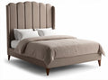Bed met hoge gestoffeerde hoofdbord 200 x 160 cm beige met strepen