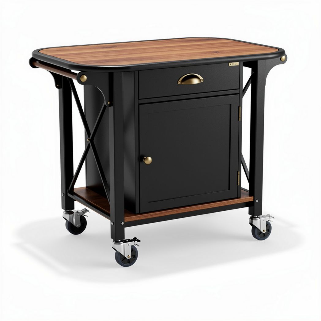 Mobiele keukentrolley met houtlook blad en opbergvak 80 x 50 x 85cm