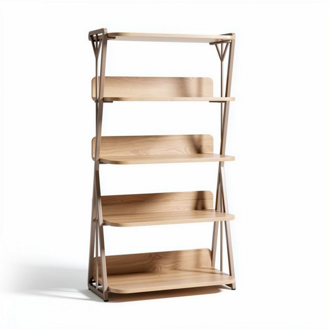 Eikenhouten boekenrek met vijf planken en metaalstructuur 80 x 30 x 180cm