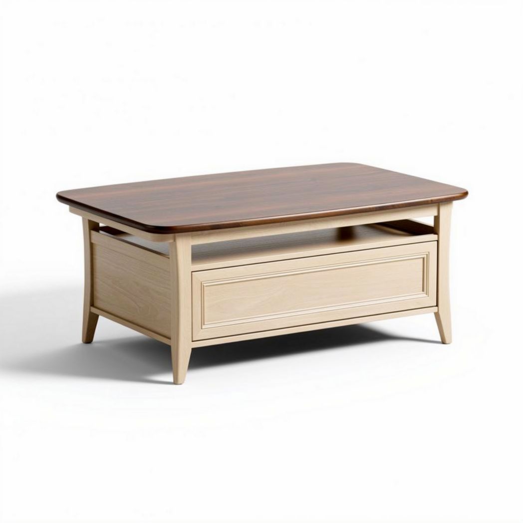 Lange rechthoekige salontafel van hout met lade 120 x 60 x 45 cm