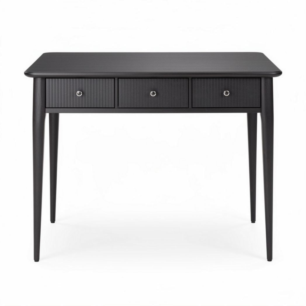 Bureau met drie lades van massief hout in zwart 120 x 60 x 75cm