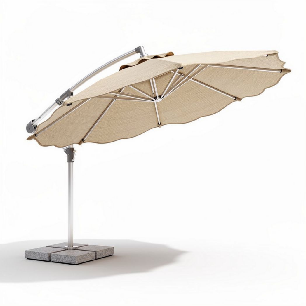 Parasoldak met verstelbare armen van aluminium en polyester kleur beige met betonbasis 200 x 200 x 250cm