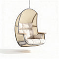 Hangstoel van metaal en rotan met kussen in beige 120 x 90 x 100cm