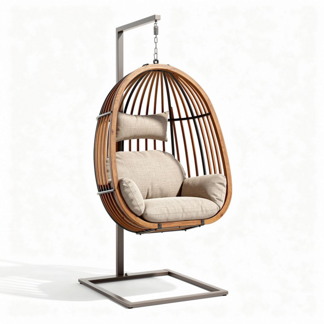 Hangstoel van bamboe met zachte kussen inclusief metalen frame 100 x 80 x 120cm