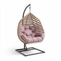 Hangstoel van bamboe met zachte roze kussens 120 x 90 x 150cm