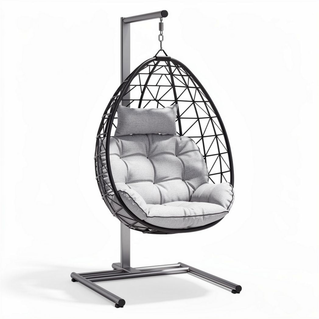 Hangstoel met metalen frame en kussen in grijs 90 x 75 x 100cm