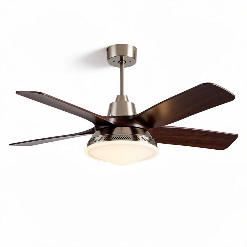 Hangende ventilator met licht 70 x 70 x 35cm in bruin en nikkelafwerking