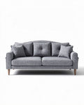 Grijze stoffen bank met houten poten en kussens 180 x 90 x 85cm
