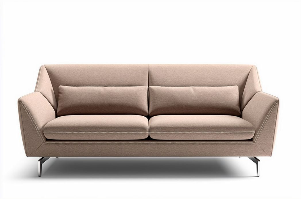 Beige stofferen bank met metalen poten en afmetingen van 200 x 90 x 85 cm